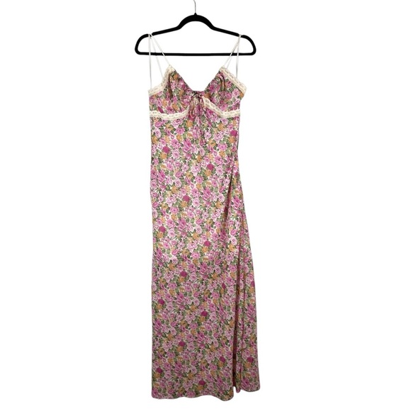 Princess Polly Dresses & Skirts - Princess Polly Pink Floral Print Lace Trim Maxi Dress size 10